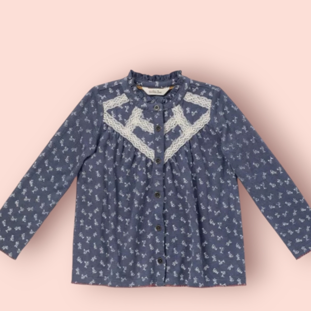 New Matilda Jane Top Jemma Textured Crochet Lace Blue Shirt Girls size 10